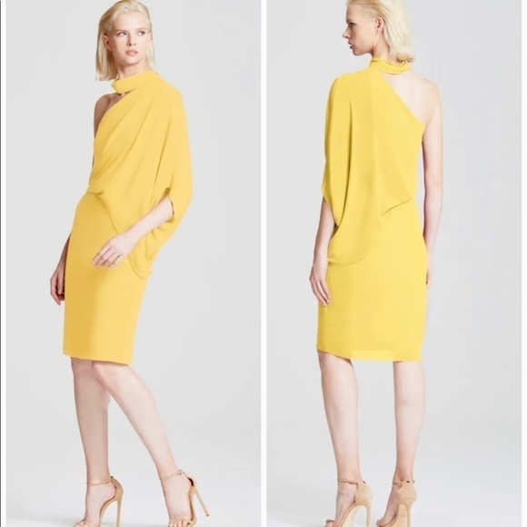 Halston Mock Neck One Shoulder Dress - Picture 1 of 12